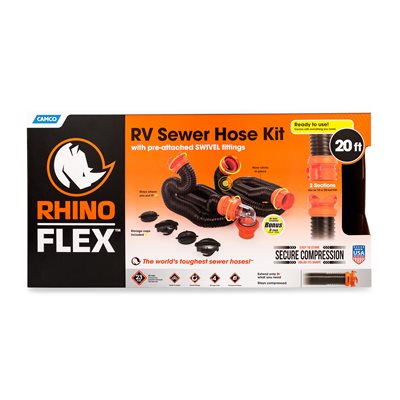 Rhino FLEX 20' Sewer Hose Kit w / 4N1,Elbow, Caps - Sewer Kit - 20'