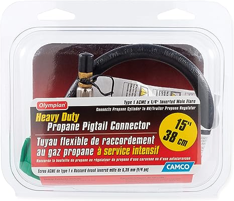 Camco 59065 15" Pigtail Propane Hose Connector, Black